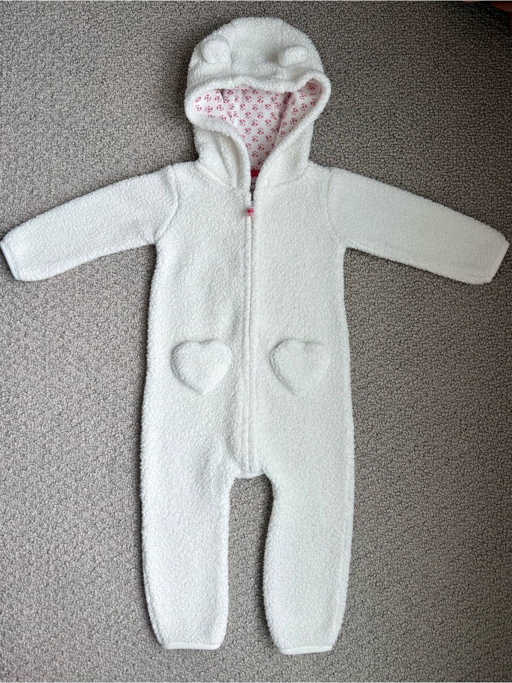 Cozy White Sherpa Hooded bunting One-Piece 12-18m